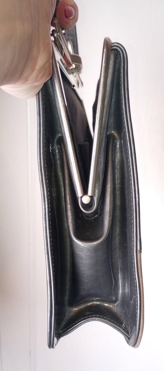 Vintage 50's 60's Purse Handbag Flat Gray Glossy … - image 8