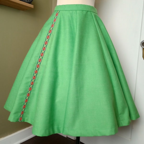 50's Full Skirt Green Panelled Small Knee Length One-of-a-Kind Dirndl