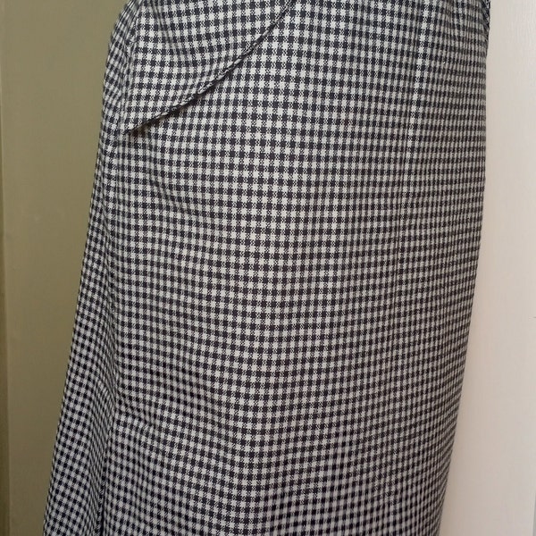 1950's Wiggle Skirt Black & White Gingham XL Wool Blend Pockets One-of-a-Kind Handmade Pencil Winter