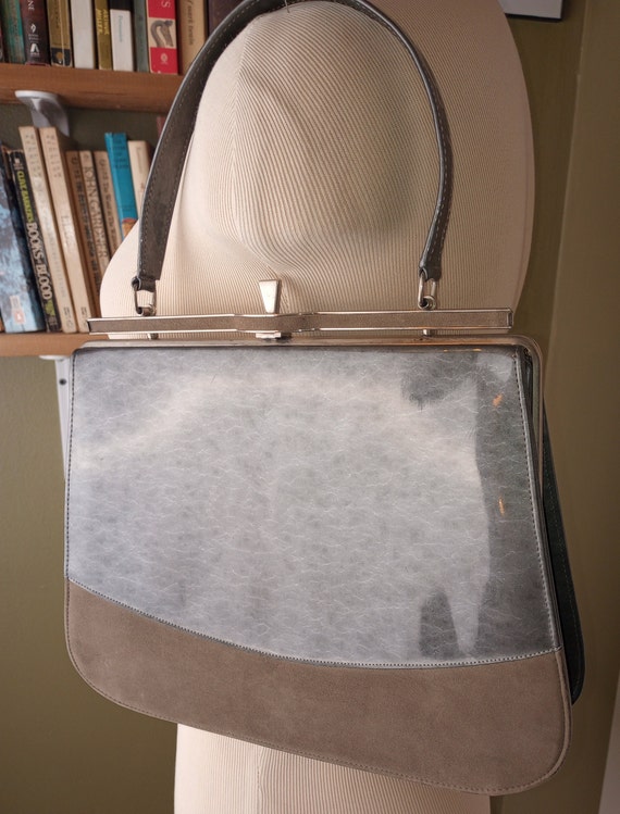 Vintage 50's 60's Purse Handbag Flat Gray Glossy … - image 10