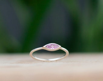 Sterling silver pink stone ring, pink crystal ring