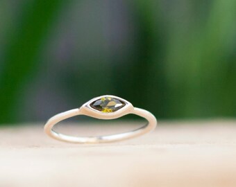 Peridot color ring Minimalist peridot ring, 925 Sterling Silver Marquise ring