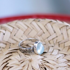 Oval Aquamarine Ring in Sterling Silver • Natural Cabochon Gemstone • March Birthstone Jewelry • Boho Statement Ring • Gift for Her