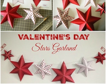 Valentine's Day decor, Valentine's Day garland, Valentines party decorations, DIY Valentines garland, Printable red stars, Instant download.