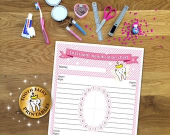 Lost tooth chart for girls, Printable lost tooth chart, Tooth fairy record, Printable Tooth fairy gift for girls, Instant download.