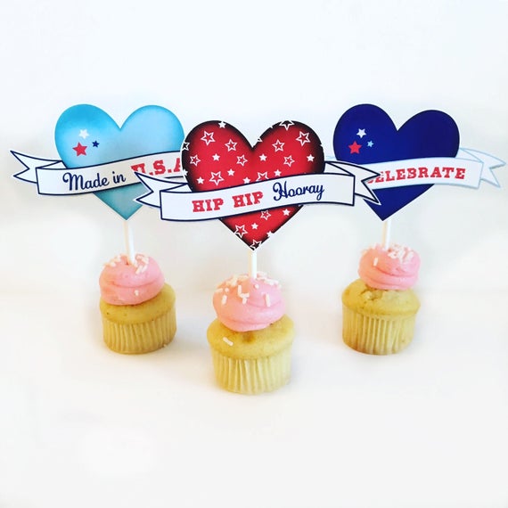4th Of July Tags Printable 4th Of July Cupcake Toppers 4th Etsy