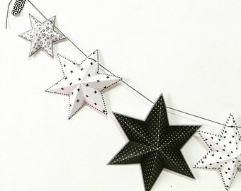 Party Decor, Printable party decorations, black and white party decor, monochrome garland, DIY stars garland, Instant download decorations.