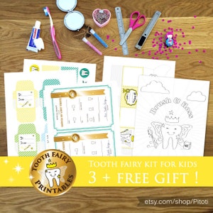Kit del Ratoncito Pérez para niños: caja imprimible del Ratoncito Pérez, letras y sobres coloridos, recibo del Ratoncito Pérez y un póster para colorear de REGALO.