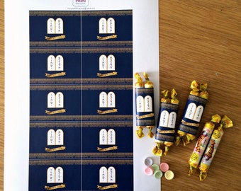 Bar Mitzvah candy wrapper, Bar Mitzvah Favors, Printable torah candy wrapper {Blue}, Printable mitzvah candy wrapper, bat mitzvah favors.
