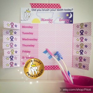 Teeth Brushing Chart for girls, Printable reward chart, Instant Download chore chart for kids, Tooth Brushing Printable, Brushing Chart.