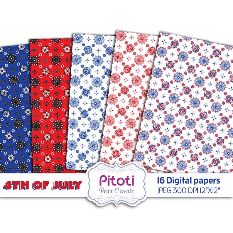 4th of July Digital Paper, July 4th Digital Paper, fourth of july background, Red white and blue Digital Paper, Patriotic digital paper. image 3