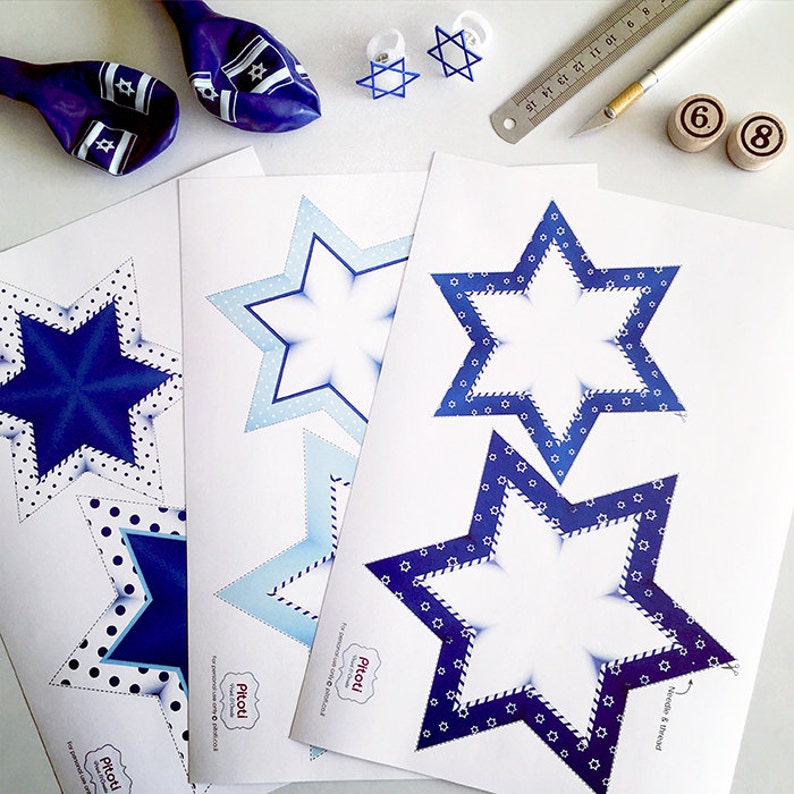 Chanukah decoration, Chanukah Stars Garland, Printable Star of David Chanukah ornaments, Chanukah Party decorations, Instant download. image 1