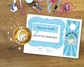 Tooth fairy photo prop, Printable Tooth fairy, door hanger, lost tooth photo frame, Lost tooth gift, Tooth fairy for boy, Instant download.