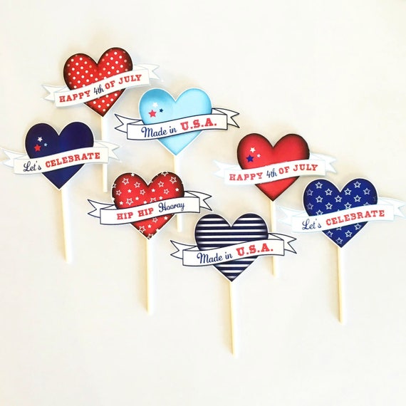 4th of july cupcake toppers, Printable 4th of July, 4th of July decor, July 4th party, Printable july 4th favor tags, Instant download. Il_570xn