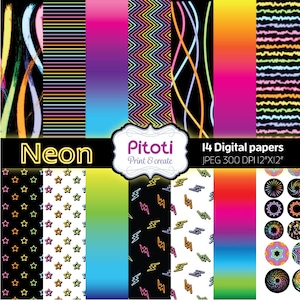 Digital paper pack, Neon DIgital Scrapbook paper, Neon Digital paper pack, Neon digital paper kit, Digital download, Printable paper.