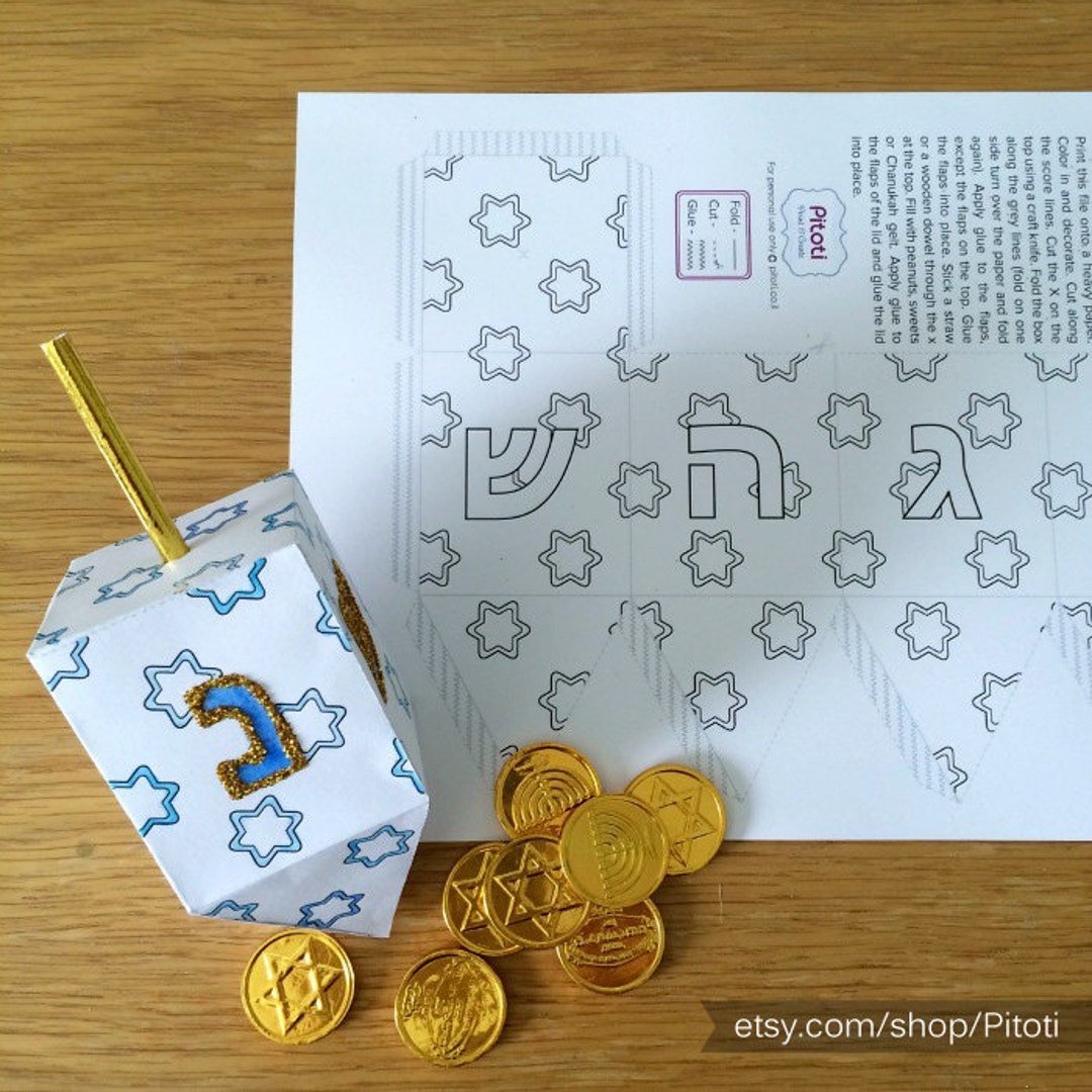 Minecraft Inspired Paper Dreidel Hanukkah Gift (Download Now) 