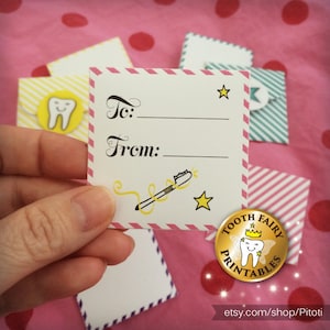 Cartas y sobres del hada de los dientes, mini cartas y sobres imprimibles del hada de los dientes, pequeñas notas de hada de los dientes para niña, descarga instantánea.