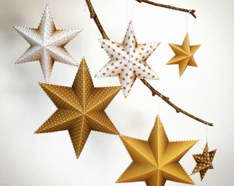 Christmas tree ornaments, Printable Christmas tree decorations, DIY Christmas tree garland, Gold and white Christmas decor, Christmas craft.