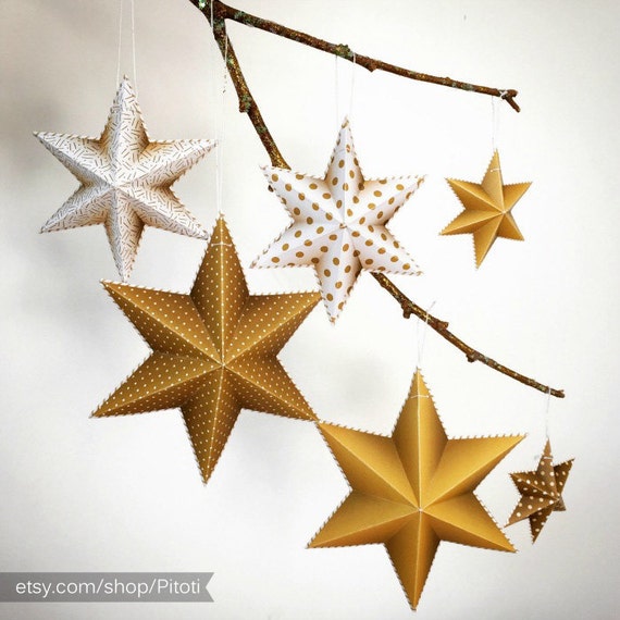 Christmas tree ornaments, Printable Christmas tree decorations, DIY Christmas tree garland, Gold and white Christmas decor, Christmas craft. Il_570xn