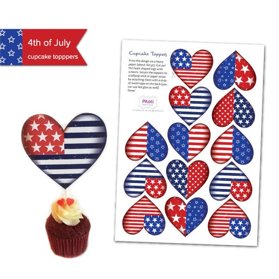 4th Of July Cupcake Toppers Printable 4th Of July Toppers Etsy