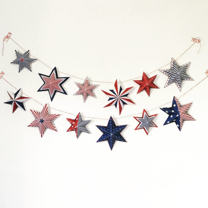 4th of July Banner, 4th of july decorations, Printable 4th of july stars banner, 4th of july red white and blue decoration, Instant download image 1