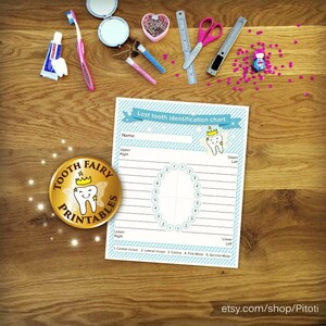 Blue Lost Tooth Chart, Tooth Fairy Printable (PDF, JPEG) image 5