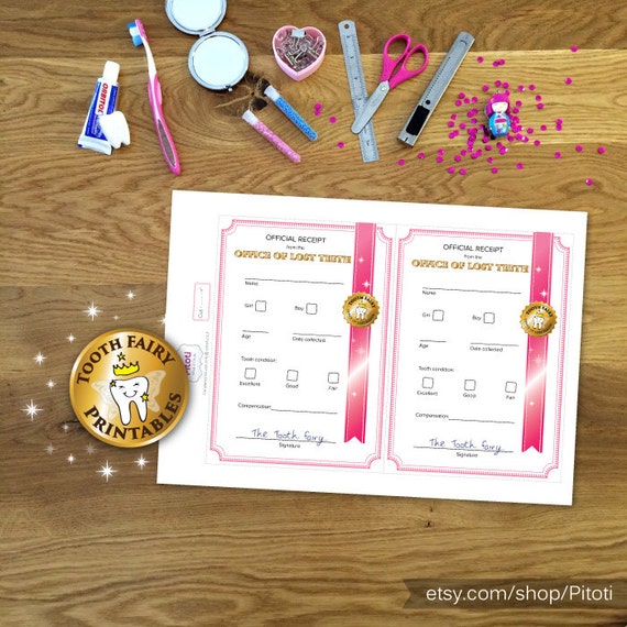 Tooth fairy receipt for girls, lost tooth receipt, Tooth Fairy Printable, Official lost tooth Certificate, Instant download. Il_570xn