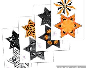Printable Halloween decoration, Printable Halloween stars garland, DIY Halloween decor, Printable Halloween party decorations, Printable.