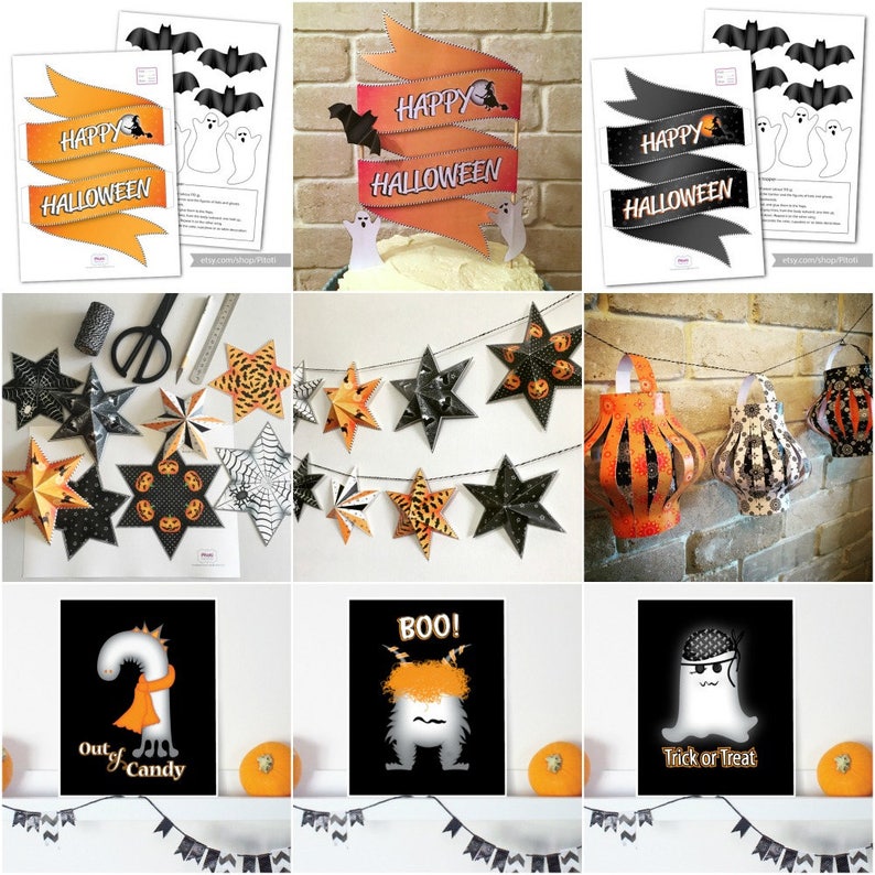 Décor de fête dHalloween imprimable, décoration dHalloween DIY, guirlande détoiles dHalloween imprimable, décorations de fête dHalloween, téléchargement instantané. image 9