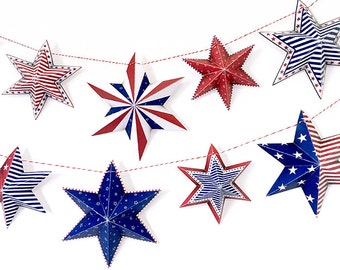 Red white and blue, 4th of July, Stars and stripes, Banner, garland template, America flag, garland decor, 4th of July Party decoration
