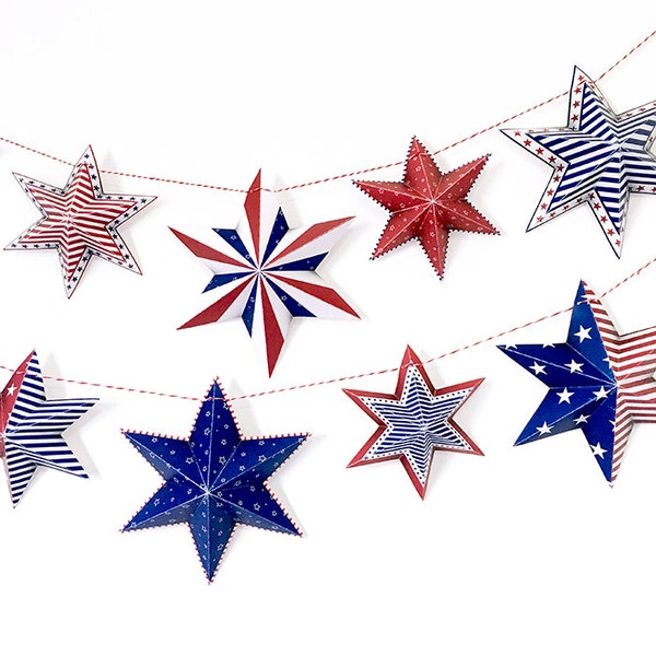 Red white and blue, 4th of July, Stars and stripes, Banner, garland template, America flag, garland decor, 4th of July Party decoration