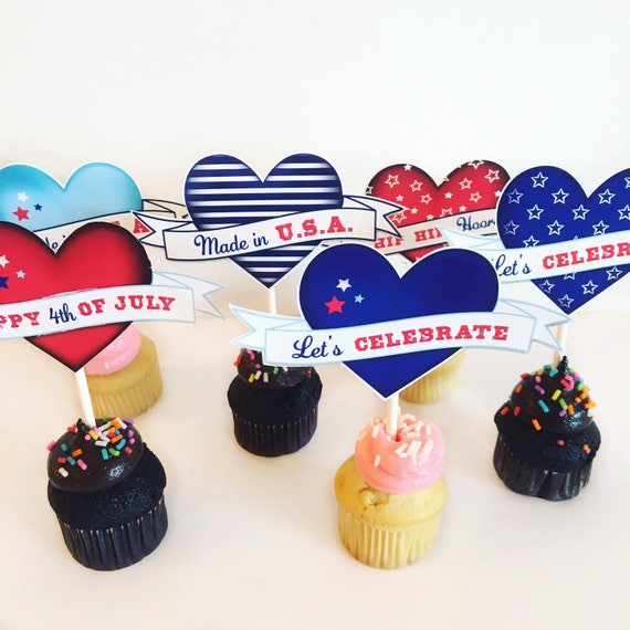 4th Of July Tags Printable 4th Of July Cupcake Toppers 4th Etsy