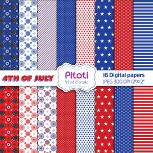 4th of July Digital Paper, July 4th Digital Paper, fourth of july background, Red white and blue Digital Paper, Patriotic digital paper. image 1