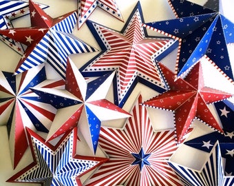 Röd Vit Blå Stjärnbanderoll, Patriotisk 3D-girlang (PDF-mönster)