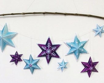 Stars garland, Instant download printable stars garland, Easy origami stars for party decorations or room decor.