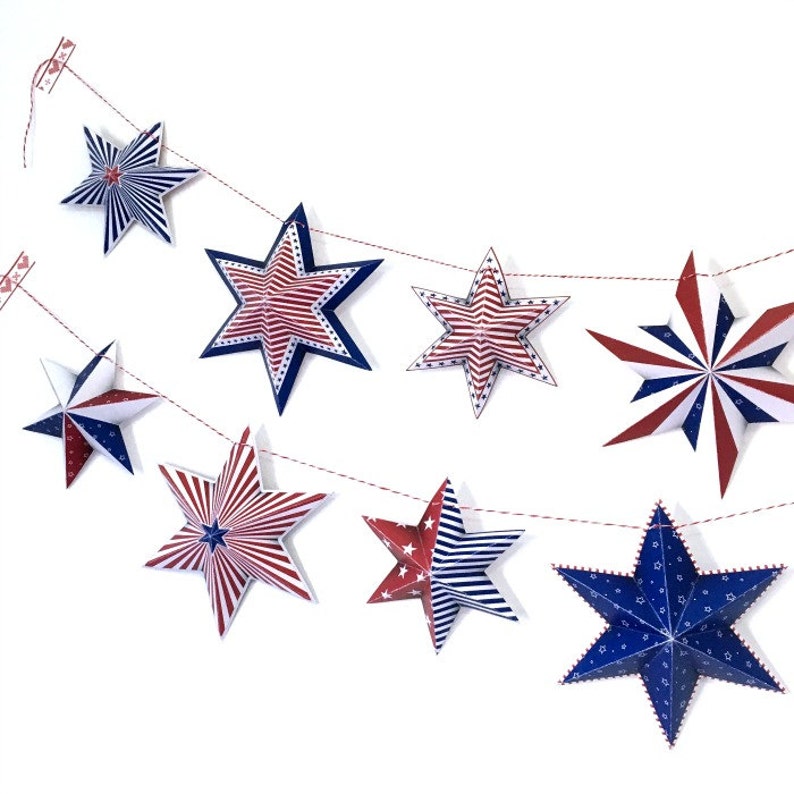 4th of July Banner, 4th of july decorations, Printable 4th of july stars banner, 4th of july red white and blue decoration, Instant download image 4