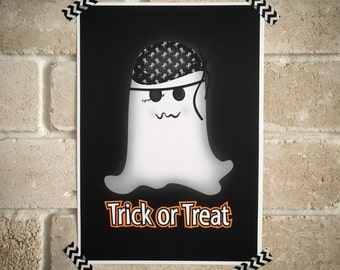 Cute Halloween Ghost Print, Trick or Treat Party Decor (PDF, JPEG)