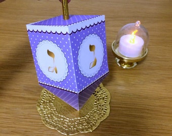 Hanukkah Dreidel, printable dreidel template to creat 3D paper dreidel favors for chanukka decorations, Instant download Purple driedel.