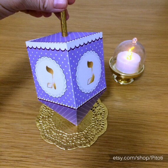 Hanukkah Dreidel, printable dreidel template to creat 3D paper dreidel favors for chanukka decorations, Instant download Purple driedel. Il_570xn