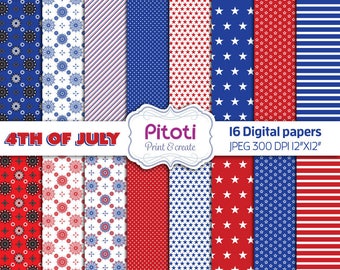 4th of july digital paper pack, Stars and stripes, digital Scrapbooking Paper, fourth of july jpg, red, blue, Independence Day, memorial day