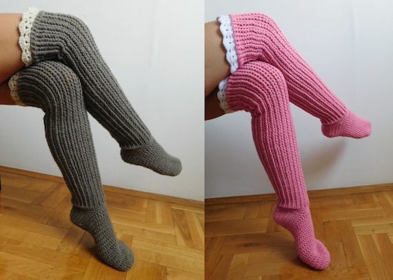 CROCHET PATTERN Knee Socks Over the Knee Socks Knee High Socks With Lace Tops PDF Instant Download N.201 Etsy