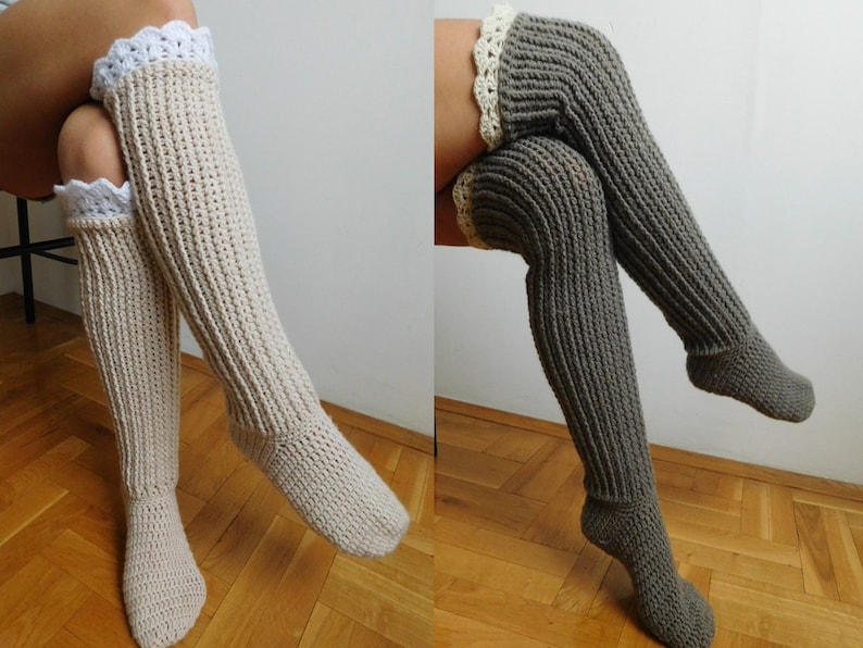 HÄKELANLEITUNG Kniestrümpfe, Overknee Socken, Kniestrümpfe mit Spitzenabschluss, PDF , Sofort download N.201 Bild 2