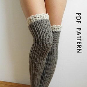 Instant download, Knee high socks with lace tops, CROCHET PATTERN Over the knee socks,  PDF , Instant download N.201