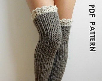 Instant download, Knee high socks with lace tops, CROCHET PATTERN Over the knee socks,  PDF , Instant download N.201