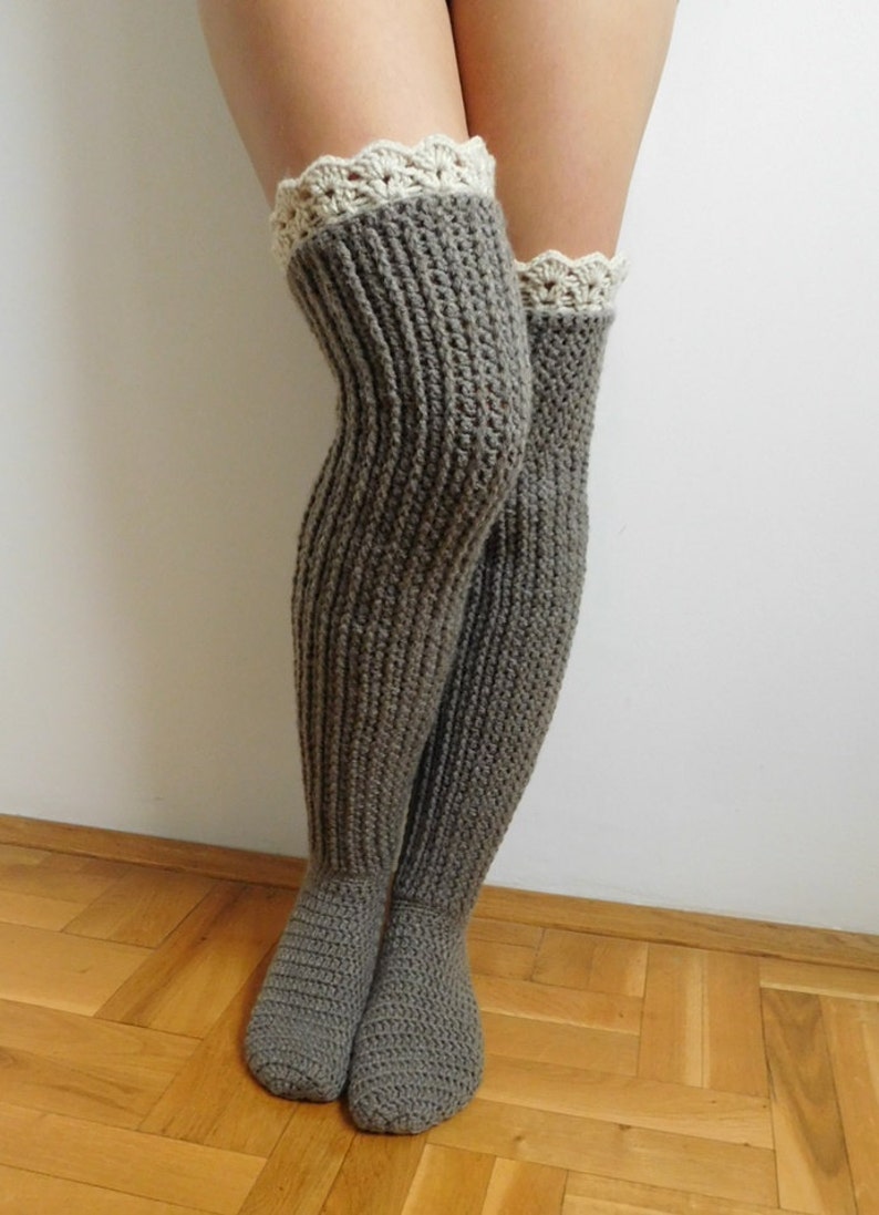 CROCHET PATTERN Knee Socks, Over the knee socks, Knee high socks with lace tops, PDF , Instant download N.201 image 4