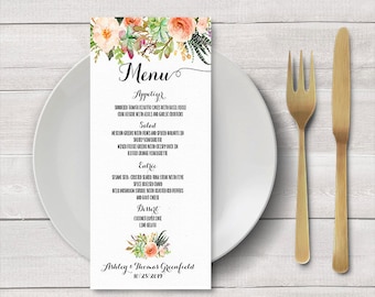 Wedding menu card printable, Digital Files, Printable pastel Succulents menu. Carolyna font, Wild west Wedding menu
