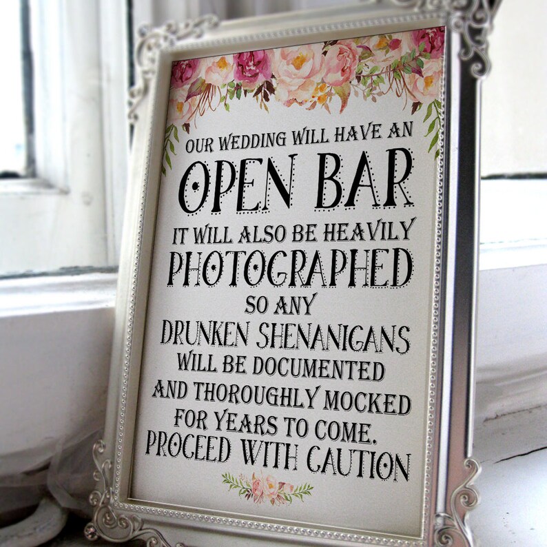 Open Bar Wedding Sign Funny Wedding Sign Shenanigans
