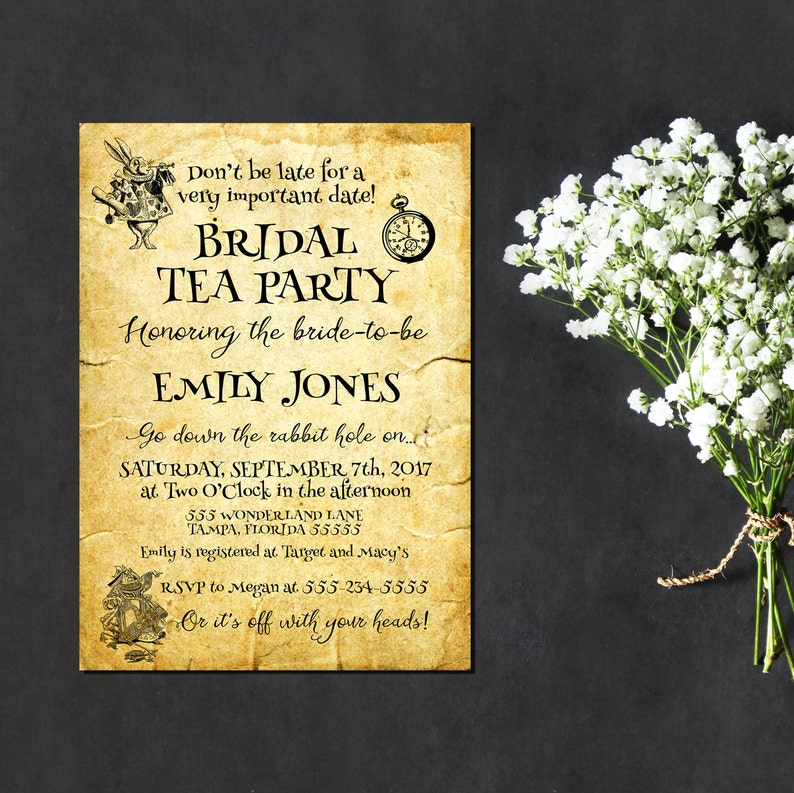 Alice in Wonderland Printable Invitation Alice Bridal