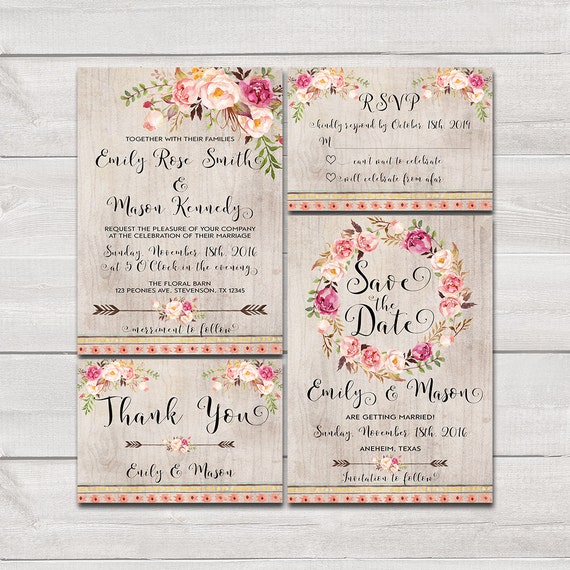 Bohemian Wedding Invitations Etsy 8