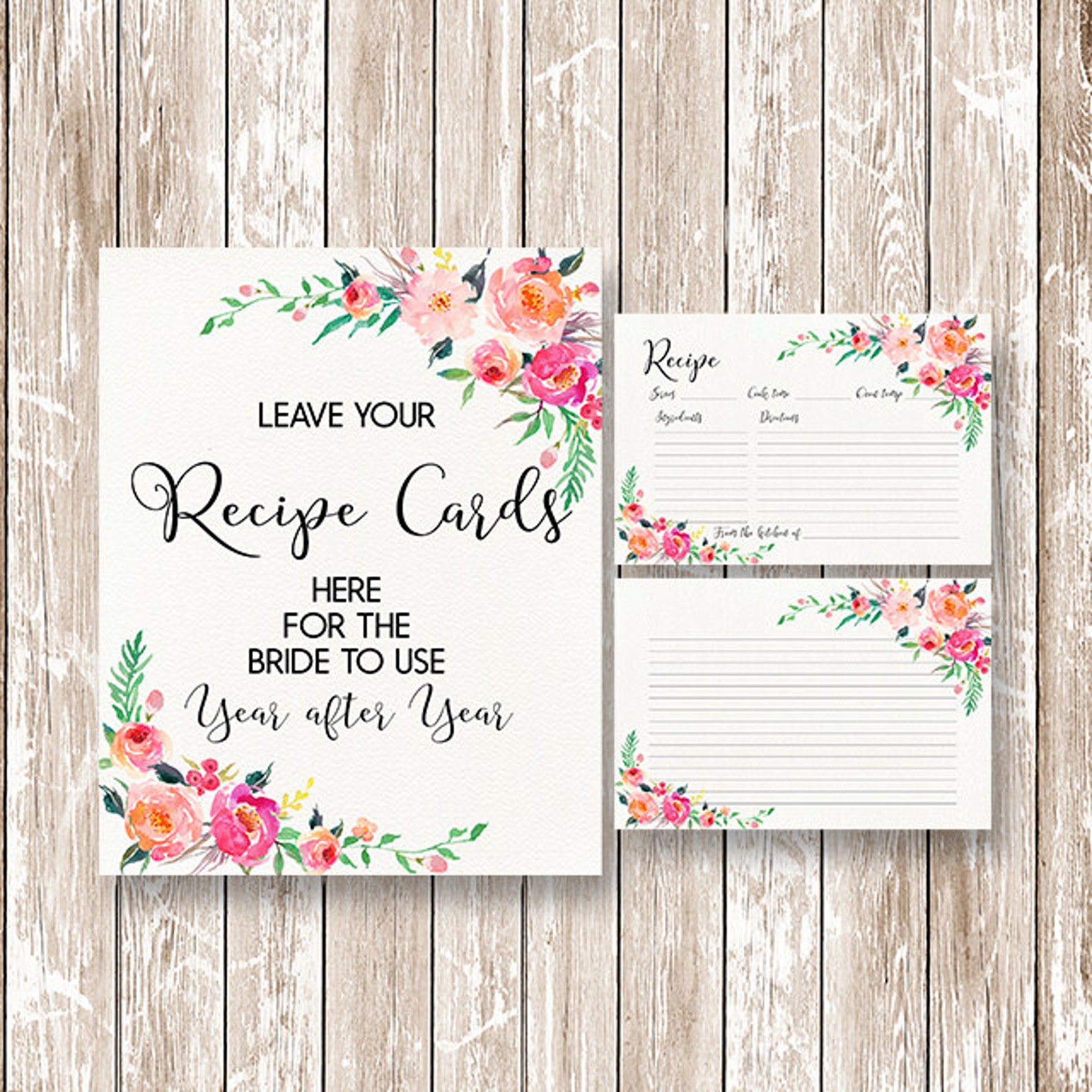 Recipe cards printable Recipe sign printable Bridal Shower Etsy